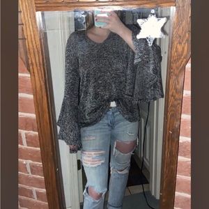 Gray Long Sleeve Sweater Bell Sleeves Size Small